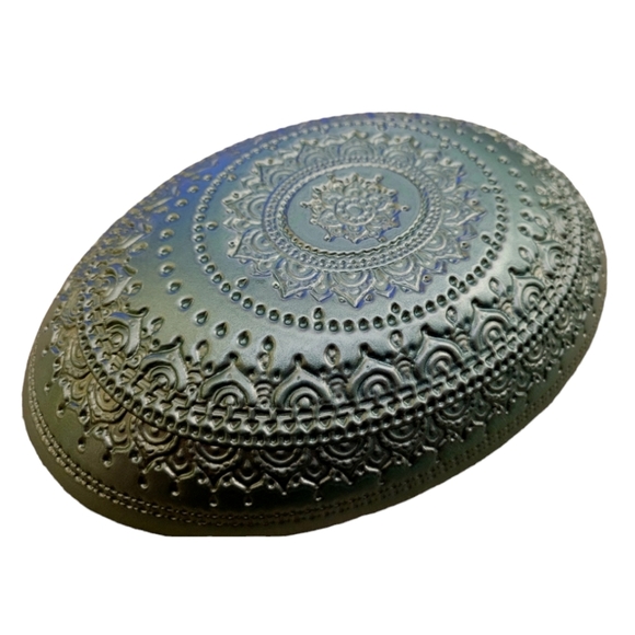 Aqua Ornate Glass Oval Trau with Gold Accents - Picture 2 of 2